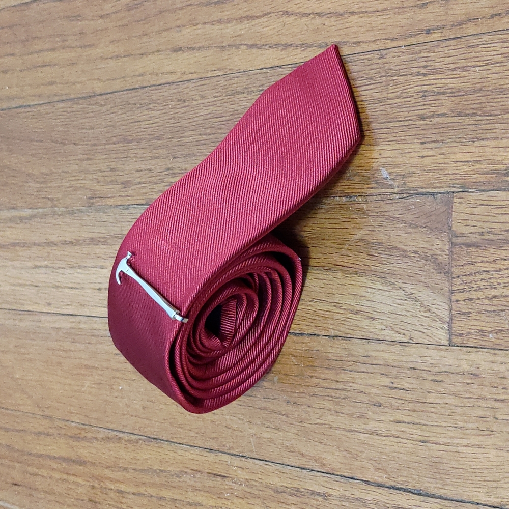 Boys red tie with bonus hammer tie clip
